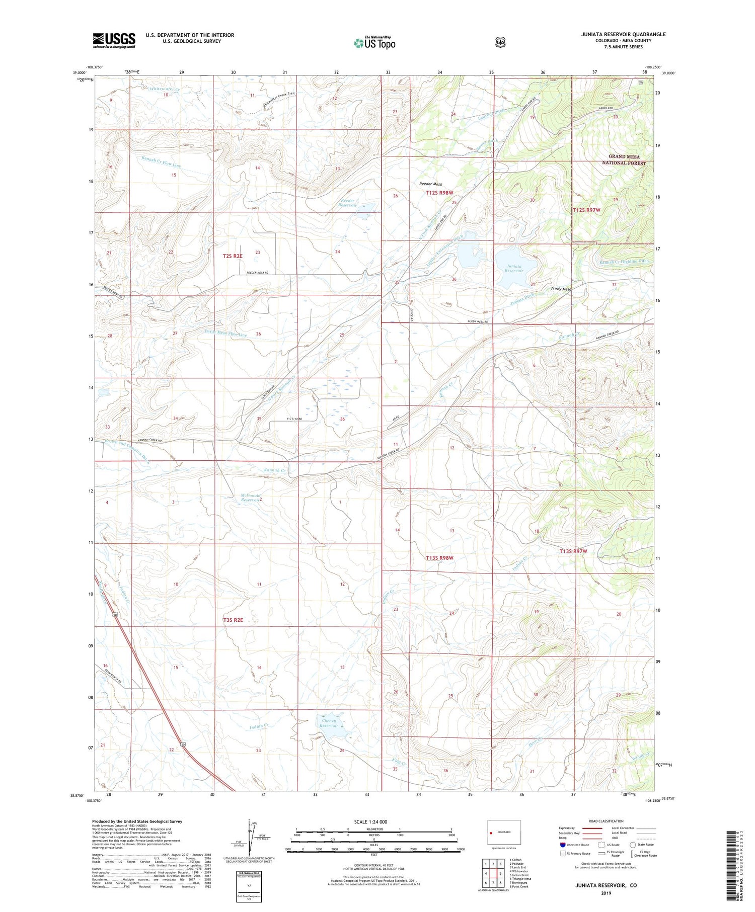 Juniata Reservoir Colorado US Topo Map Image