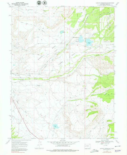 Classic USGS Juniata Reservoir Colorado 7.5'x7.5' Topo Map Image