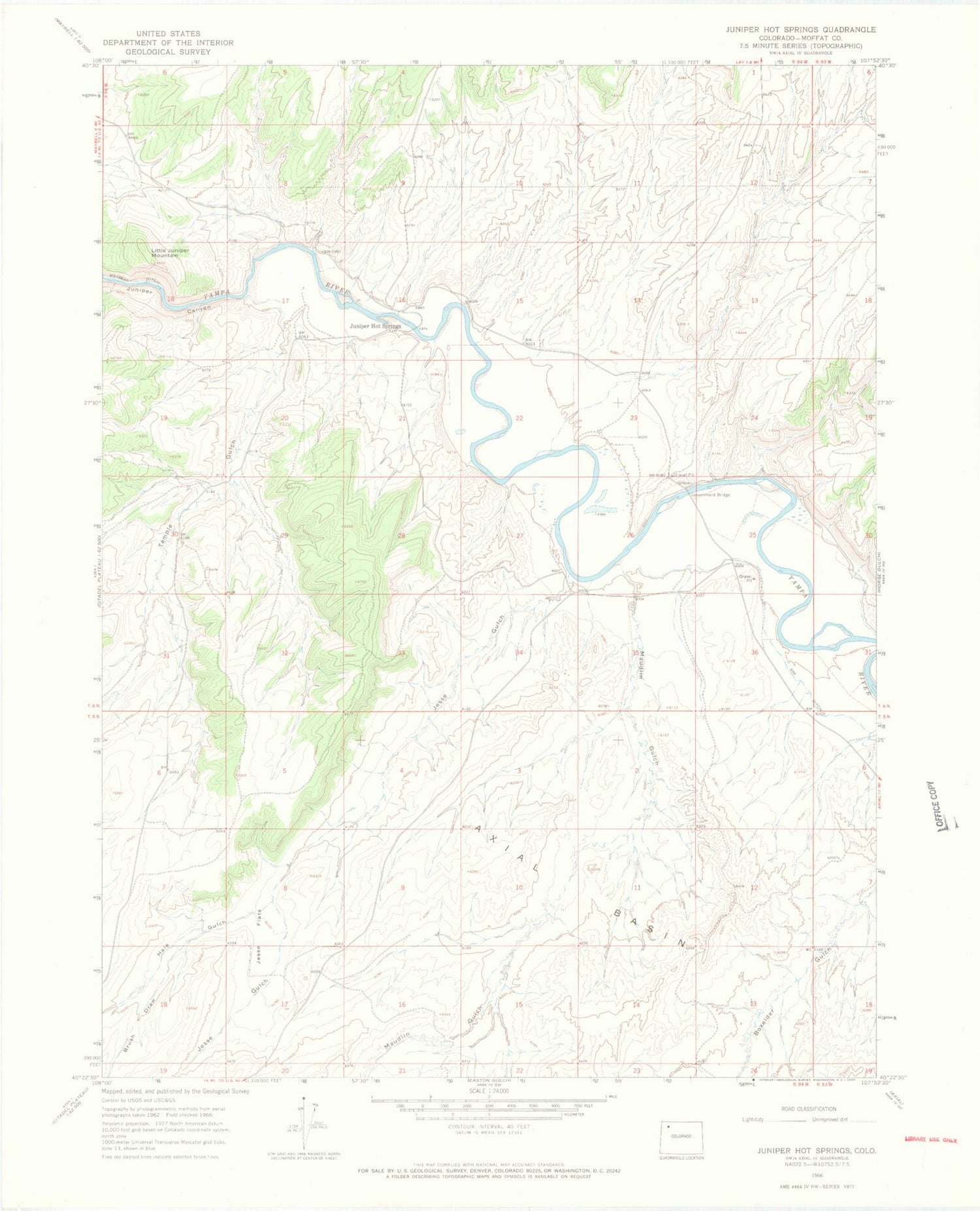 Classic USGS Juniper Hot Springs Colorado 7.5'x7.5' Topo Map Image