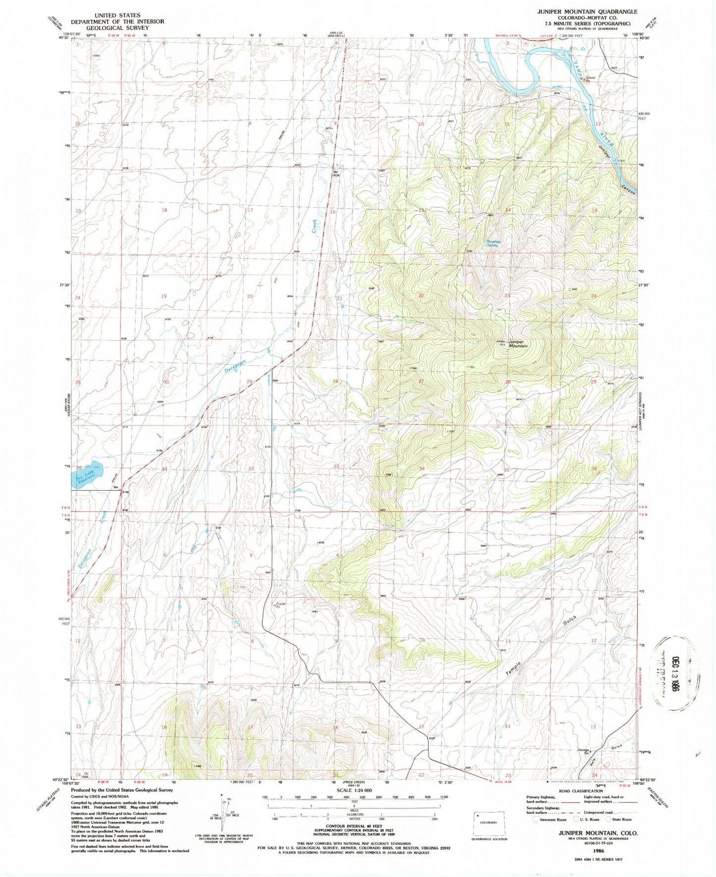 Classic USGS Juniper Mountain Colorado 7.5'x7.5' Topo Map Image