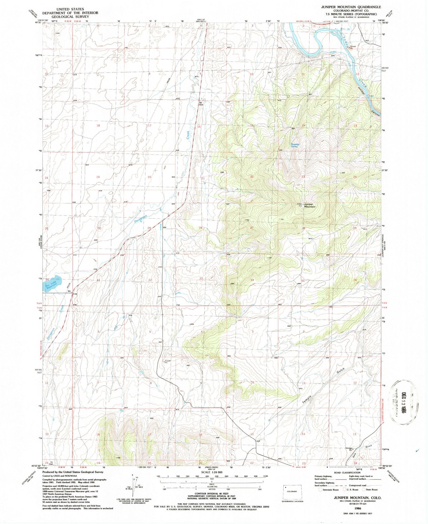 Classic USGS Juniper Mountain Colorado 7.5'x7.5' Topo Map Image