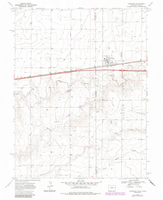Classic USGS Kanorado Kansas 7.5'x7.5' Topo Map Image