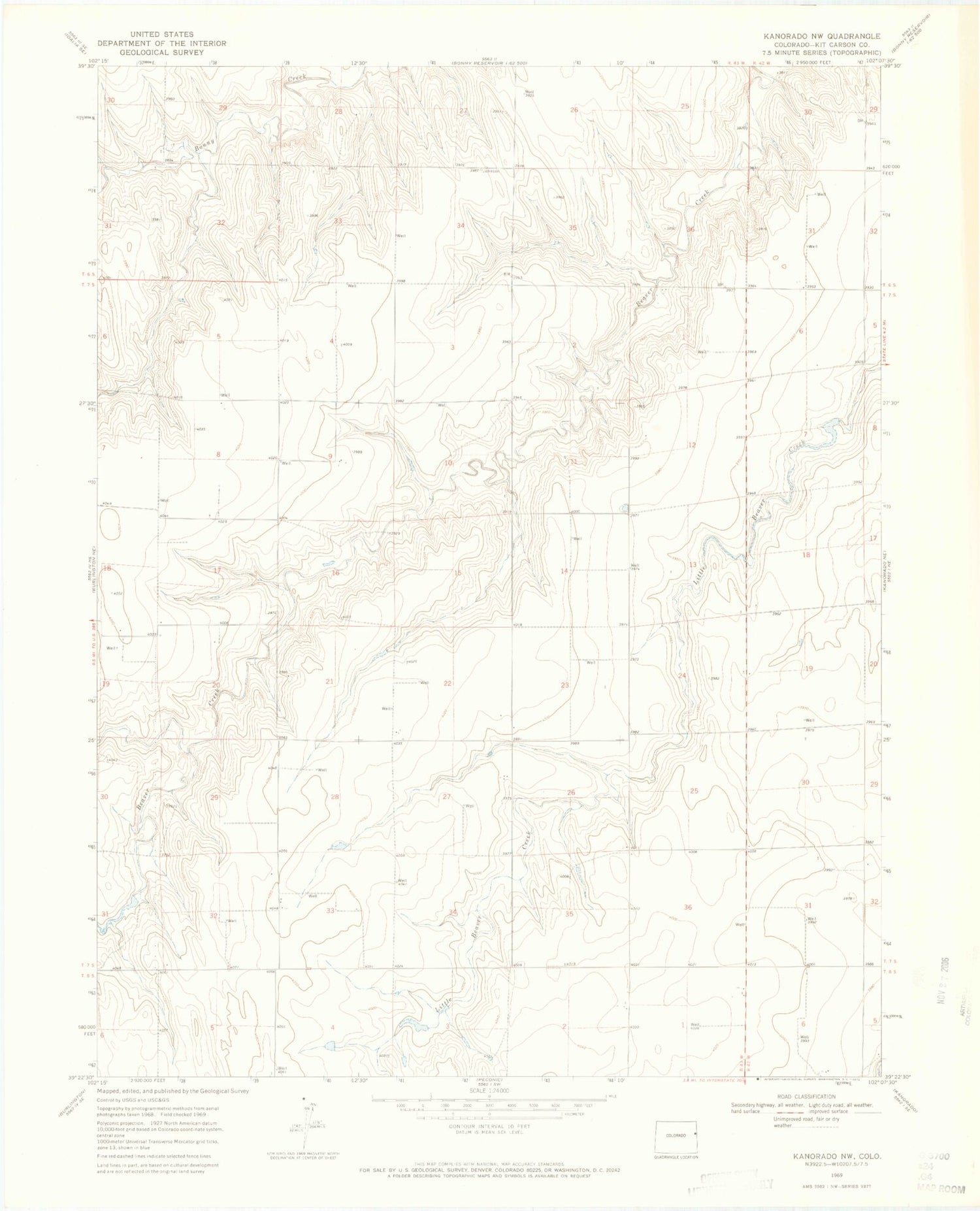 Classic USGS Kanorado NW Colorado 7.5'x7.5' Topo Map Image
