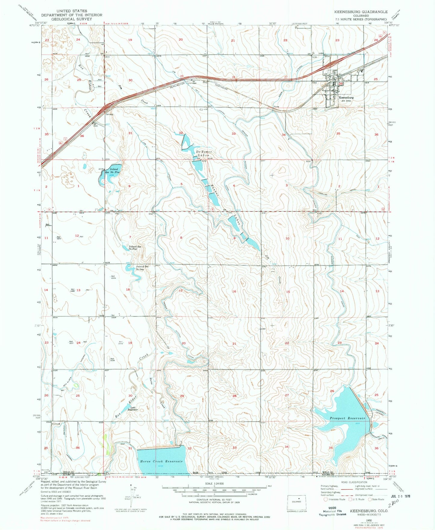 Classic USGS Keenesburg Colorado 7.5'x7.5' Topo Map Image