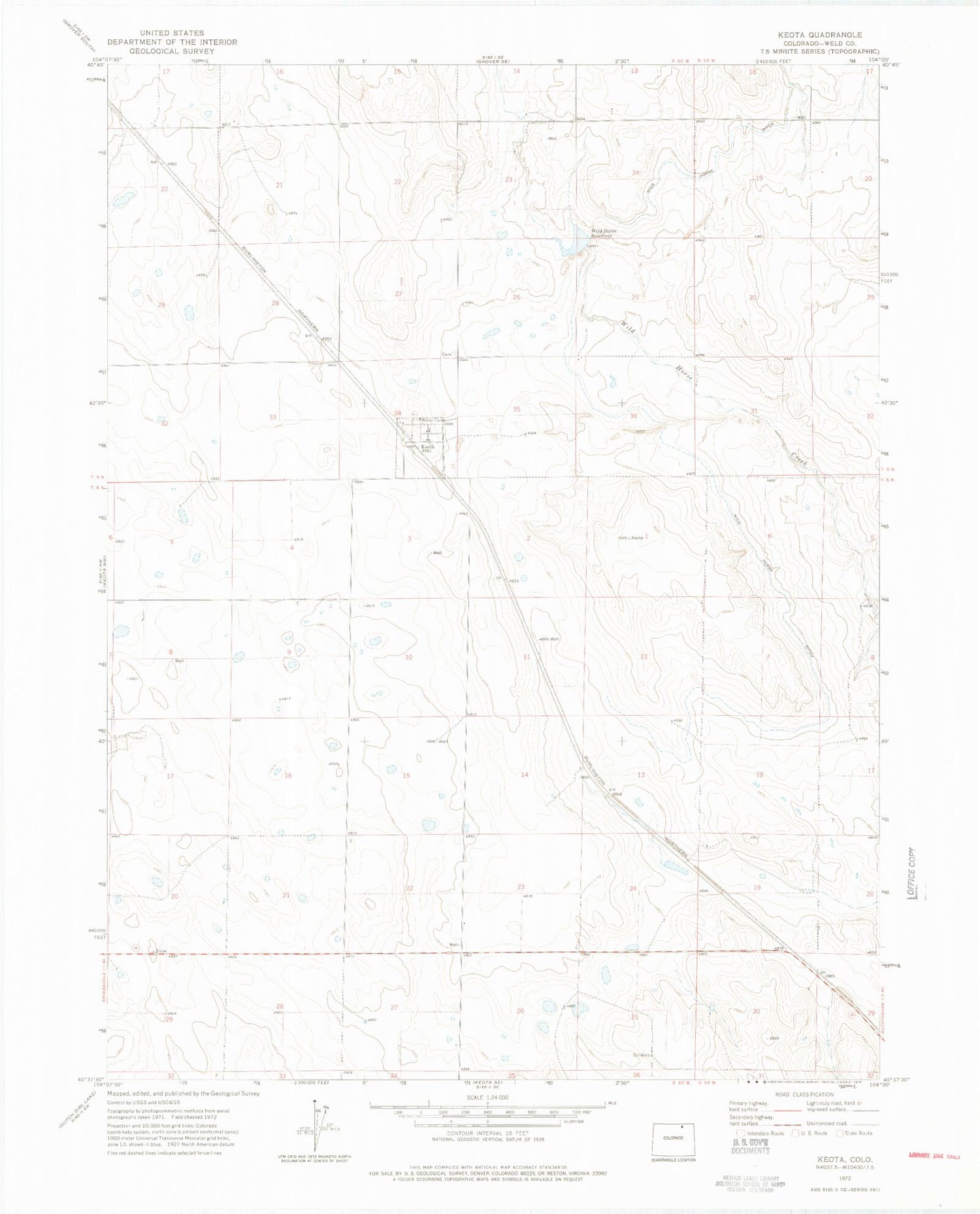 Classic USGS Keota Colorado 7.5'x7.5' Topo Map Image