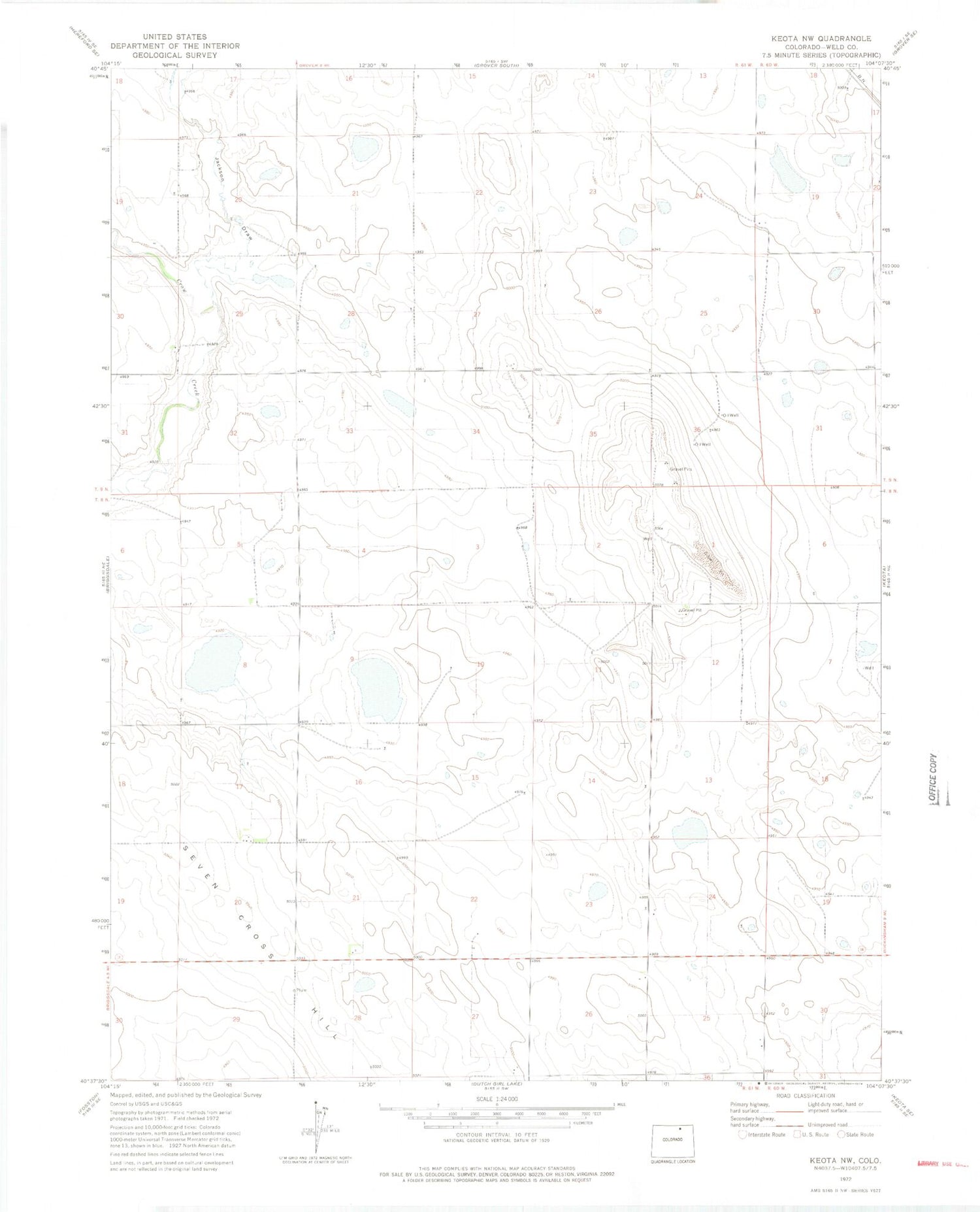 Classic USGS Keota NW Colorado 7.5'x7.5' Topo Map Image