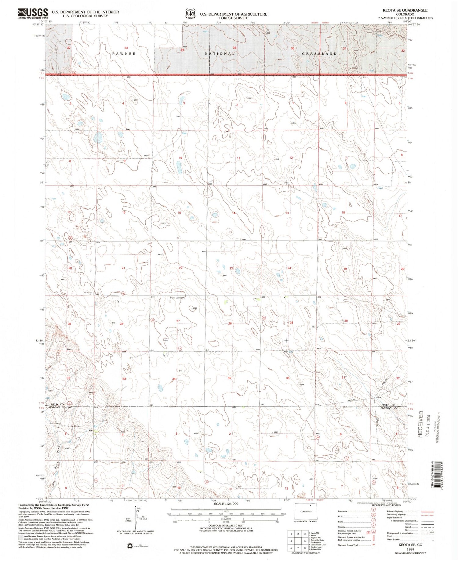 Classic USGS Keota SE Colorado 7.5'x7.5' Topo Map Image