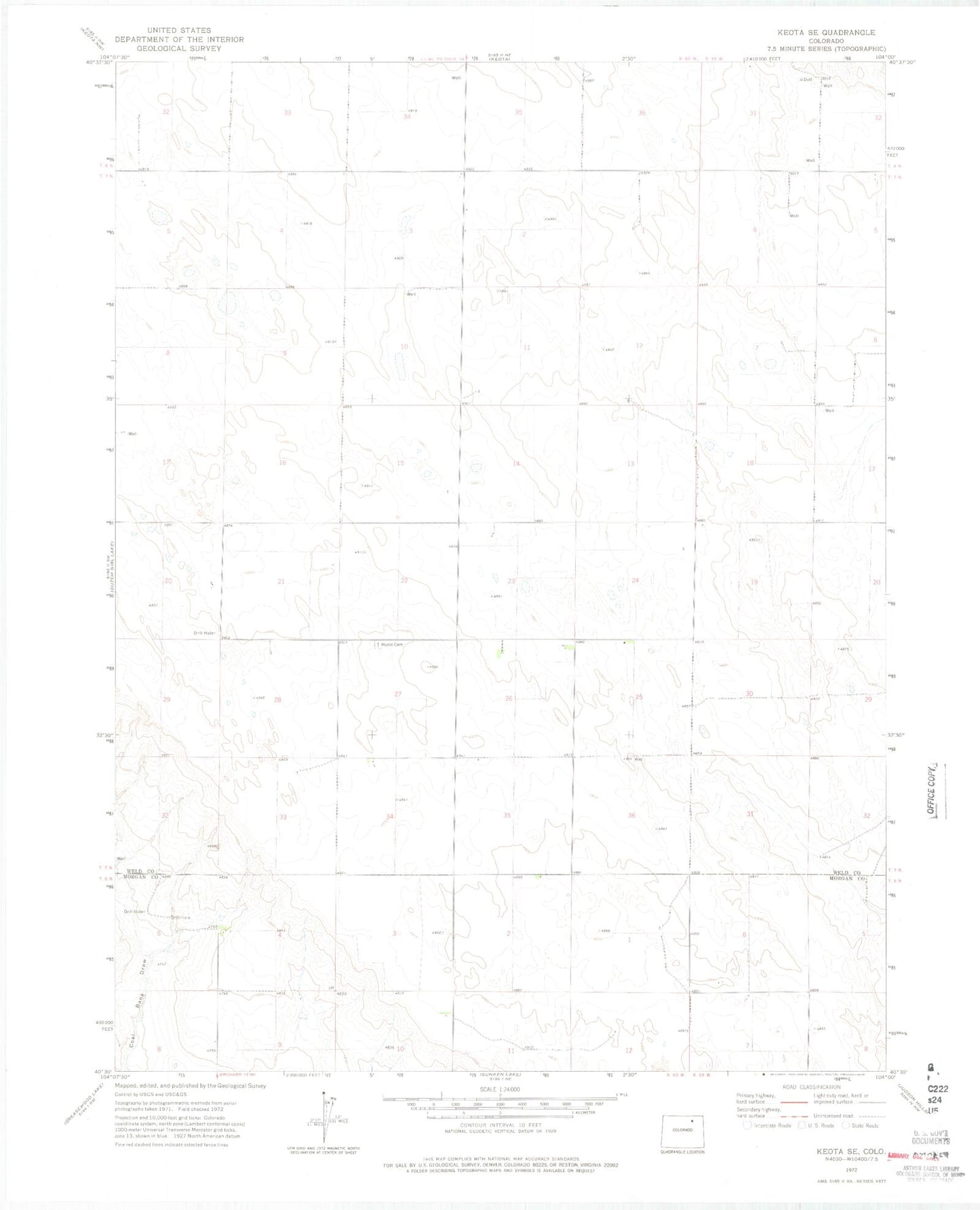Classic USGS Keota SE Colorado 7.5'x7.5' Topo Map Image