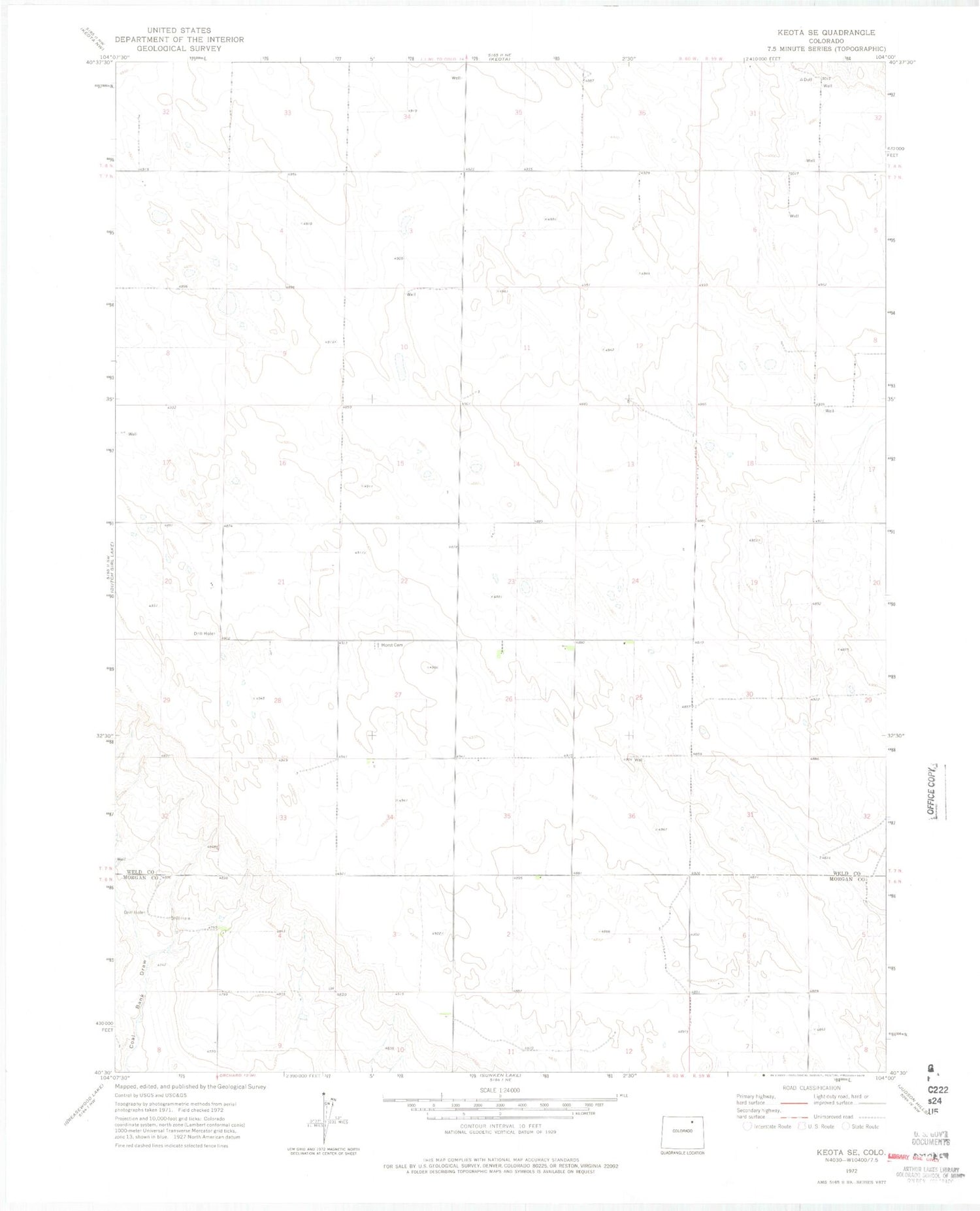 Classic USGS Keota SE Colorado 7.5'x7.5' Topo Map Image