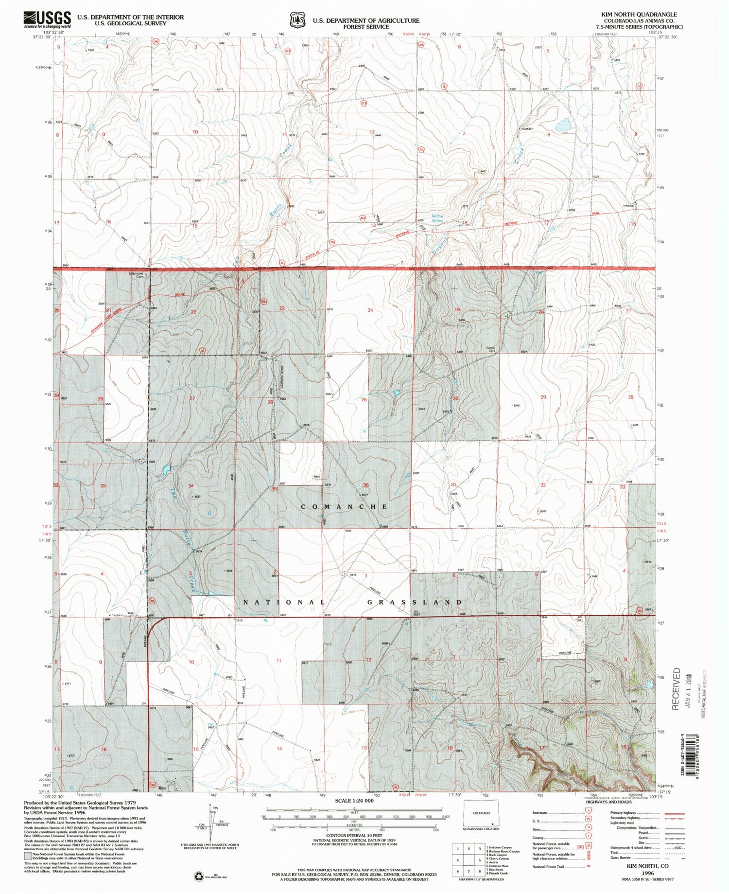 Classic USGS Kim North Colorado 7.5'x7.5' Topo Map Image