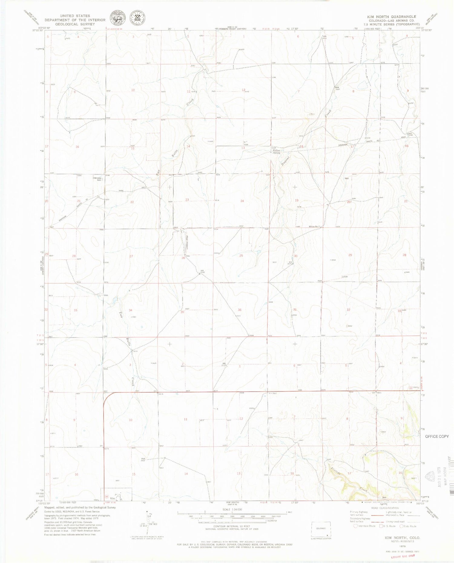 Classic USGS Kim North Colorado 7.5'x7.5' Topo Map Image