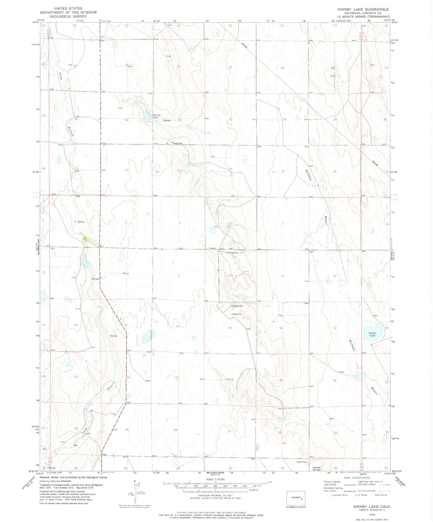 Classic USGS Kinney Lake Colorado 7.5'x7.5' Topo Map Image