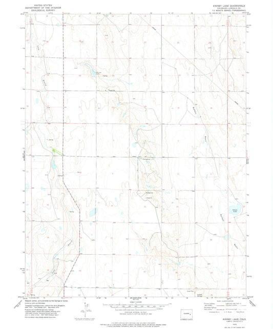 Classic USGS Kinney Lake Colorado 7.5'x7.5' Topo Map Image