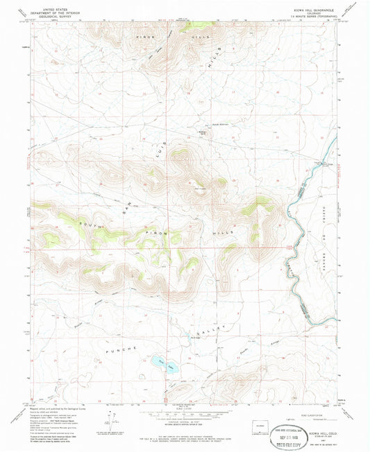 Classic USGS Kiowa Hill Colorado 7.5'x7.5' Topo Map Image