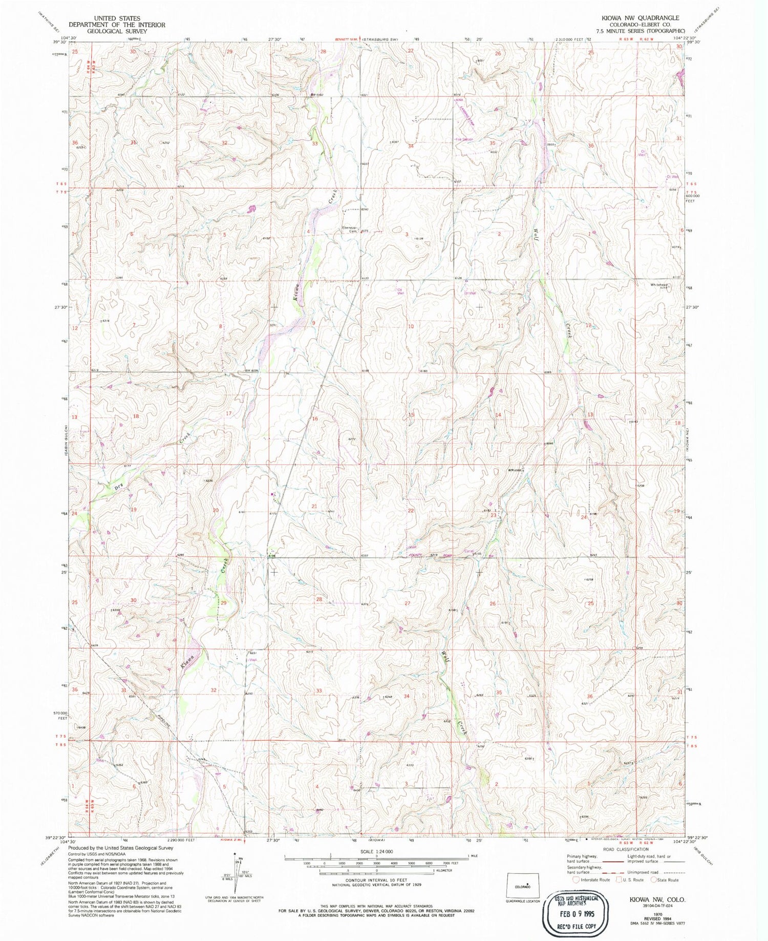 Classic USGS Kiowa NW Colorado 7.5'x7.5' Topo Map Image