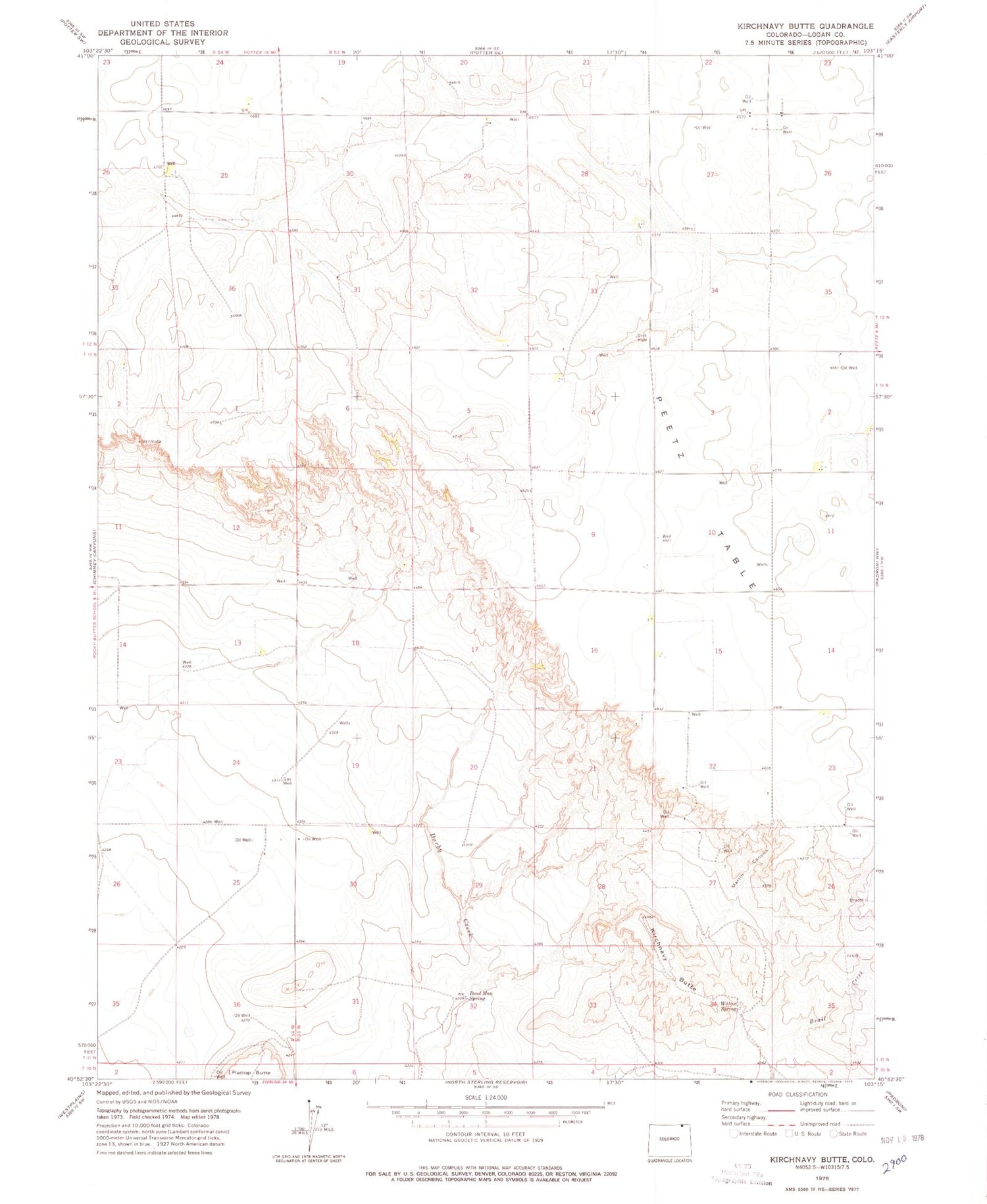 Classic USGS Kirchnavy Butte Colorado 7.5'x7.5' Topo Map Image