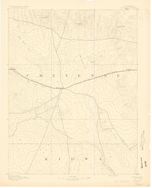 Historic 1891 Kit Carson Colorado 30'x30' Topo Map Image