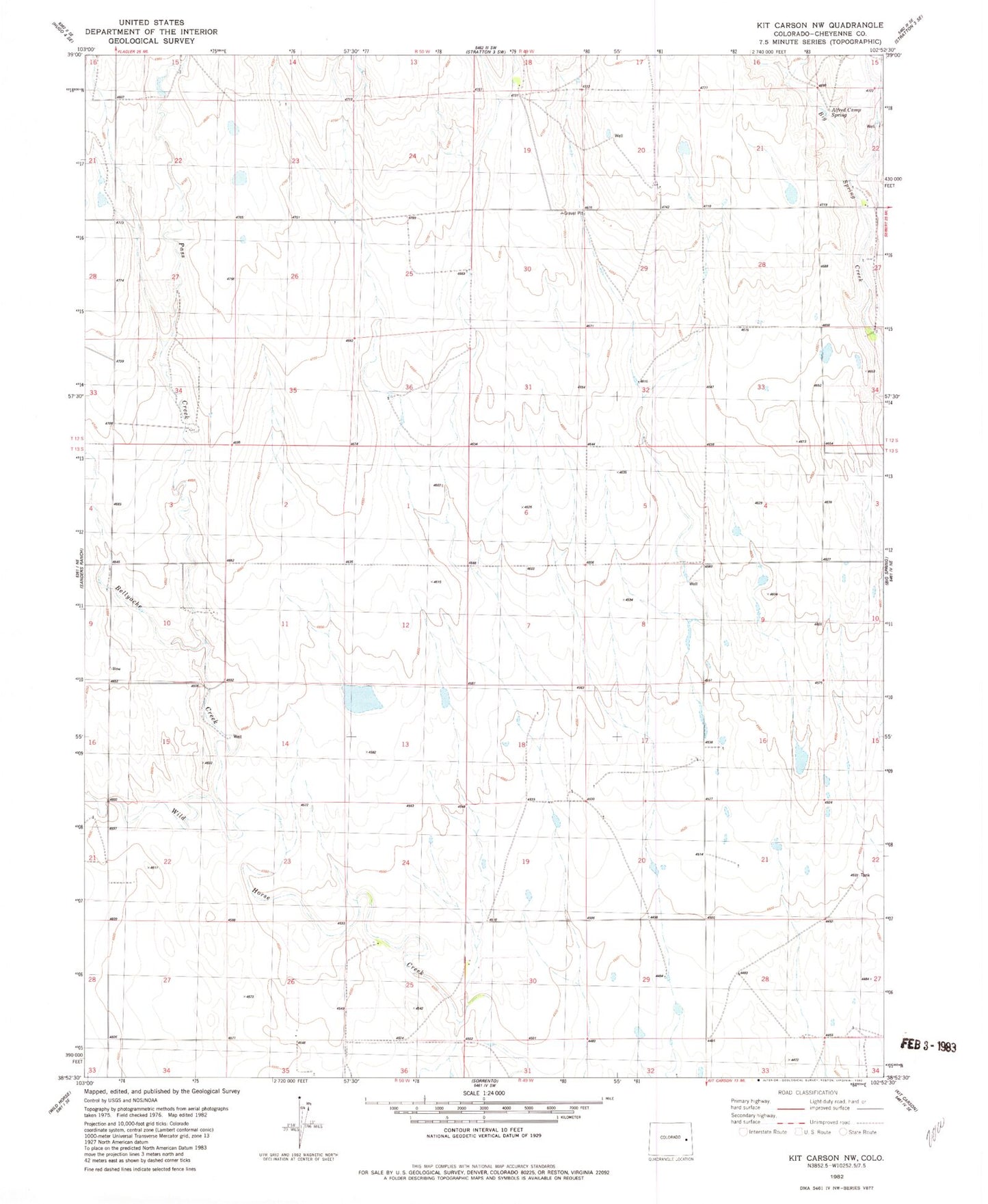 Classic USGS Kit Carson NW Colorado 7.5'x7.5' Topo Map Image