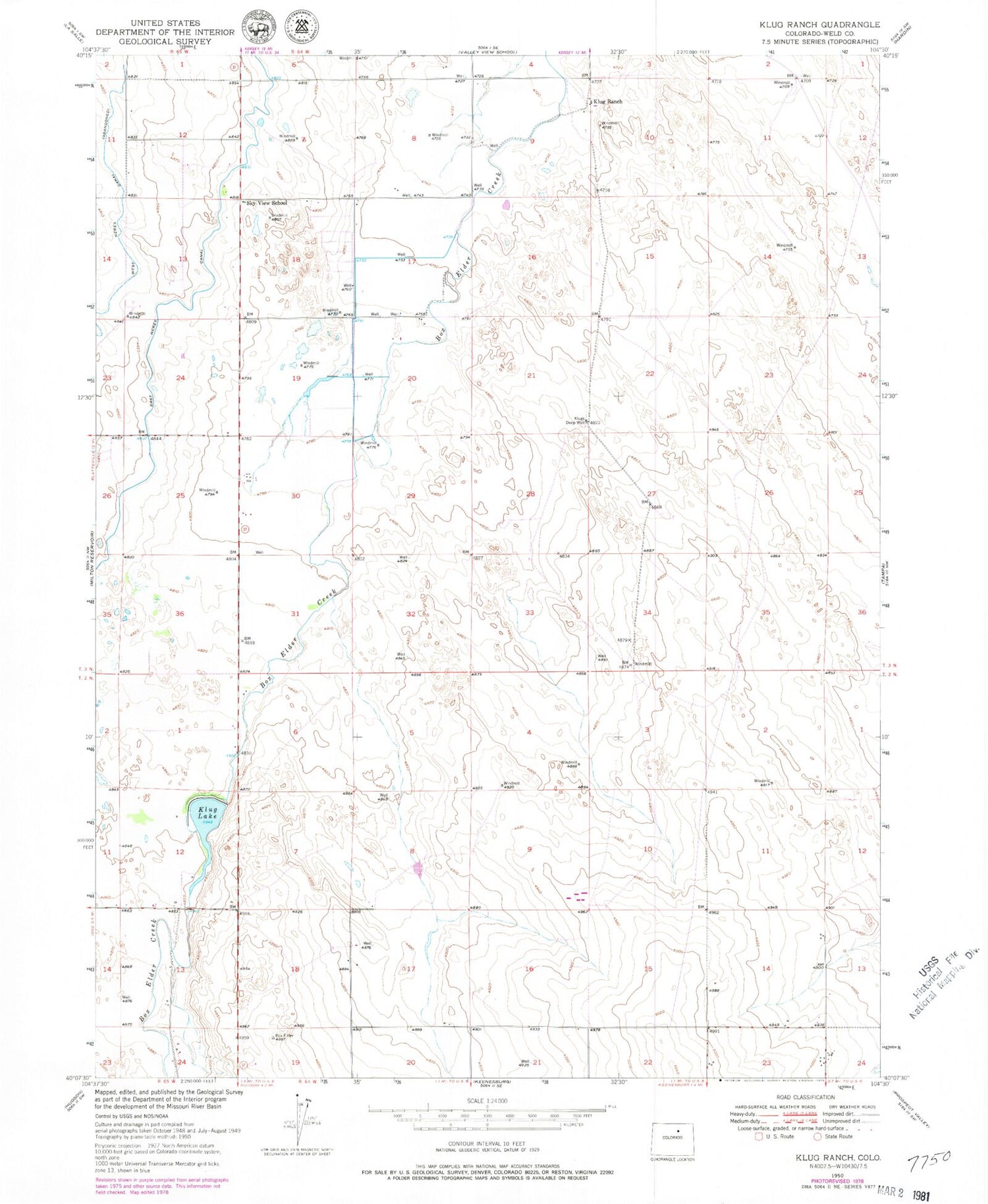 Classic USGS Klug Ranch Colorado 7.5'x7.5' Topo Map Image