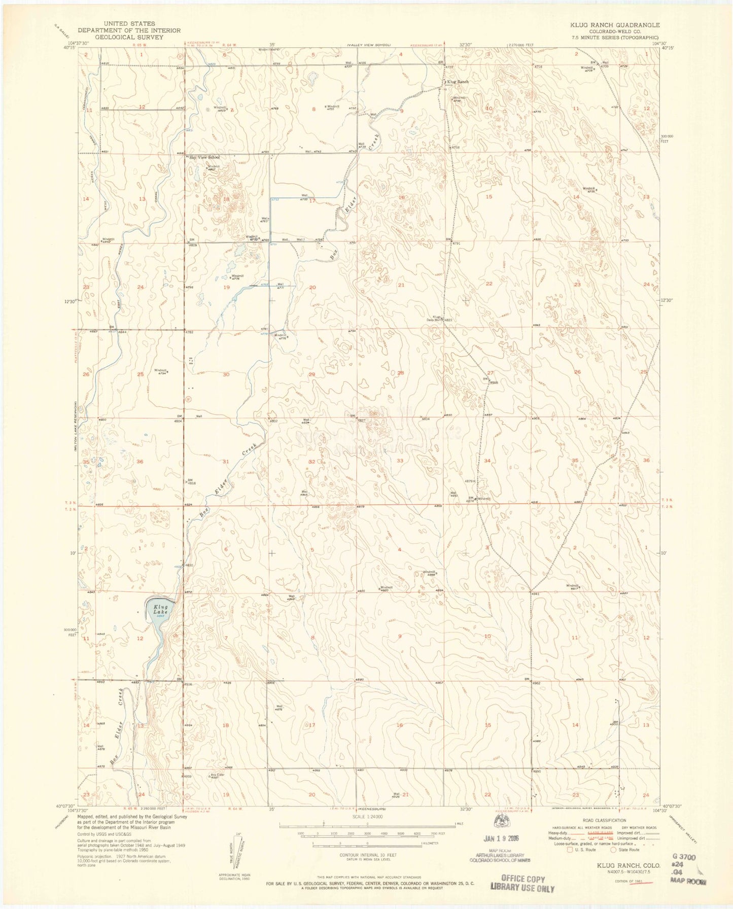 Classic USGS Klug Ranch Colorado 7.5'x7.5' Topo Map Image