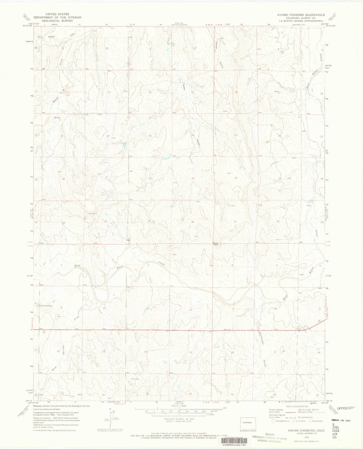 Classic USGS Kuhns Crossing Colorado 7.5'x7.5' Topo Map Image