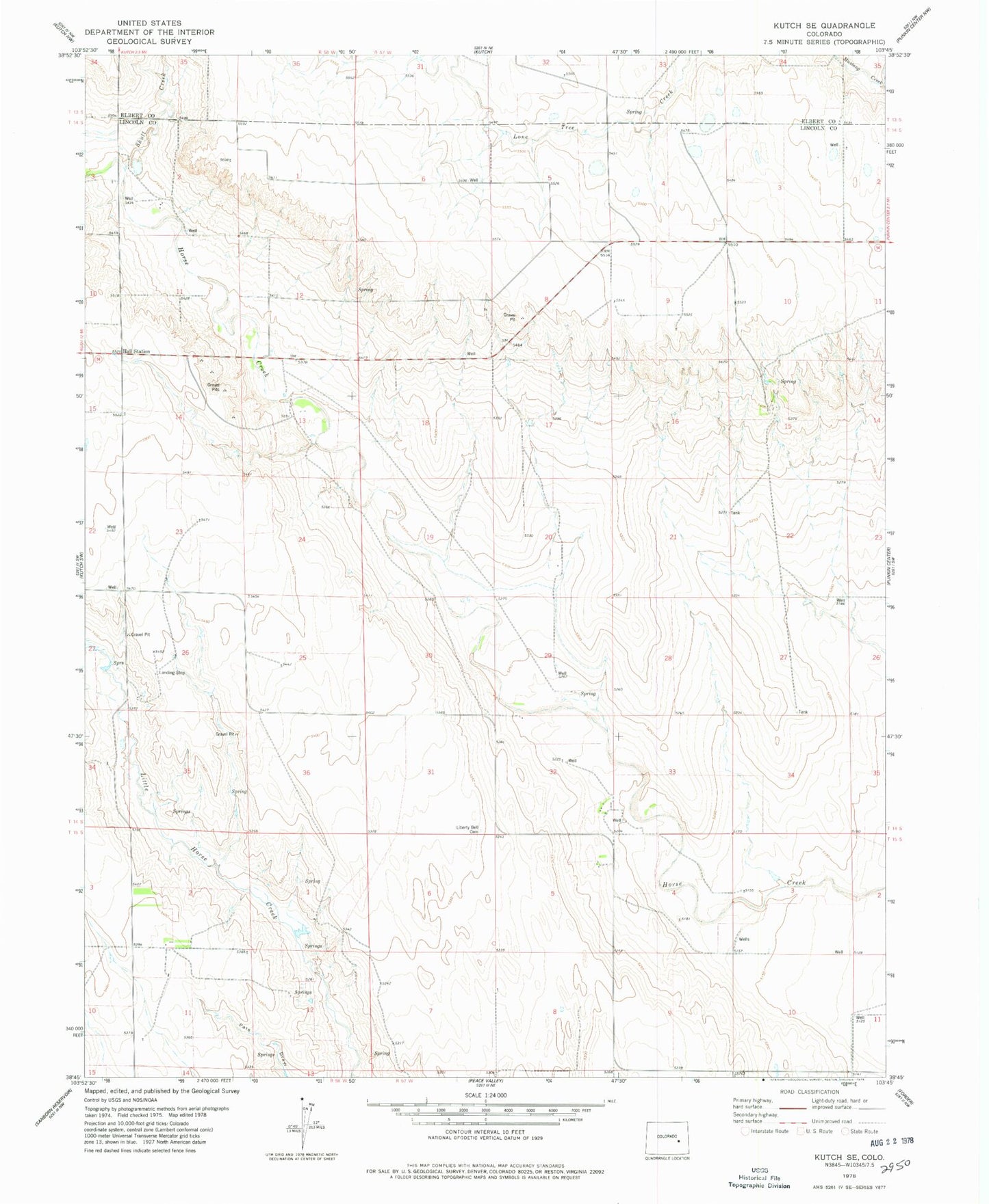 Classic USGS Kutch SE Colorado 7.5'x7.5' Topo Map Image