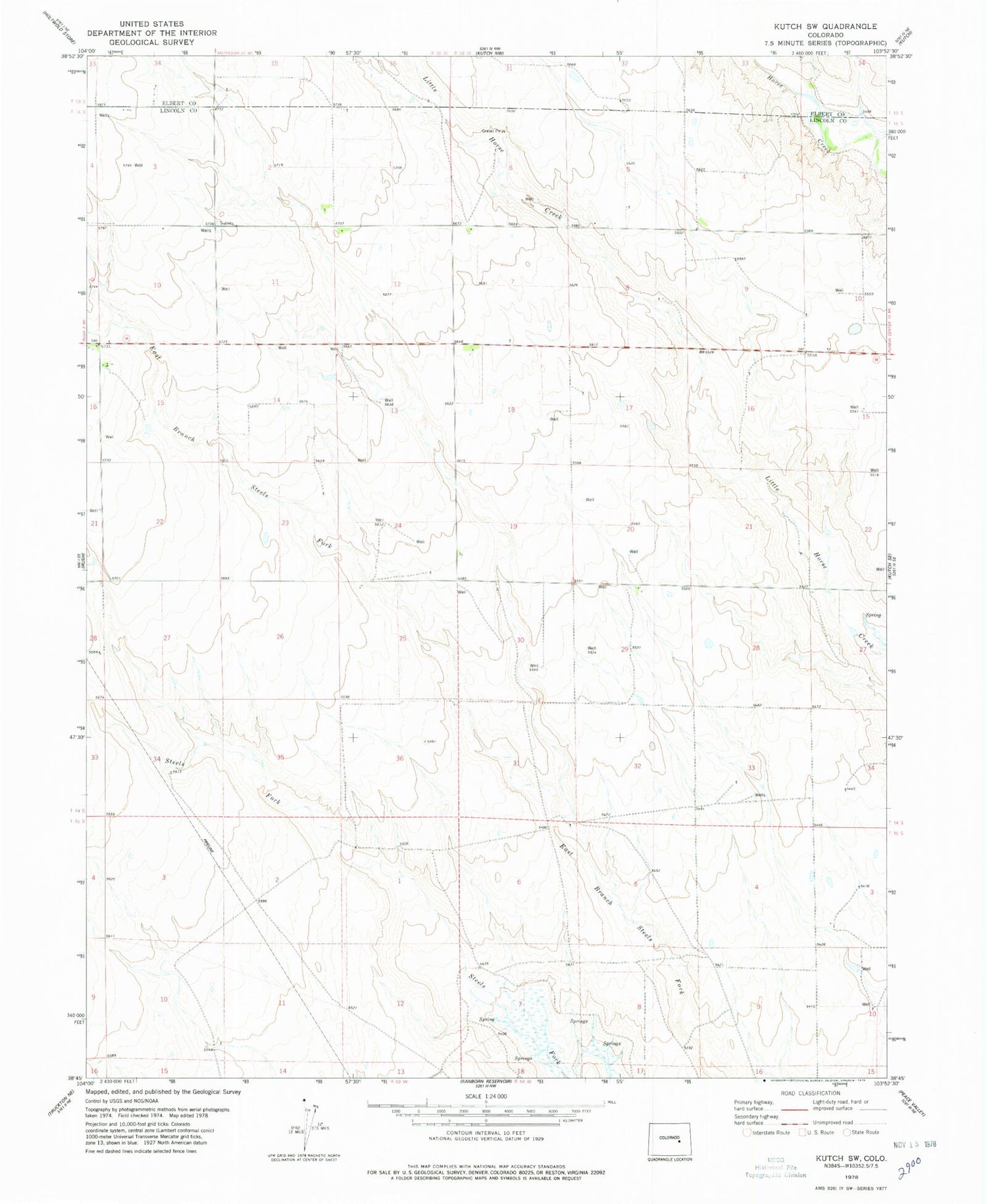 Classic USGS Kutch SW Colorado 7.5'x7.5' Topo Map Image