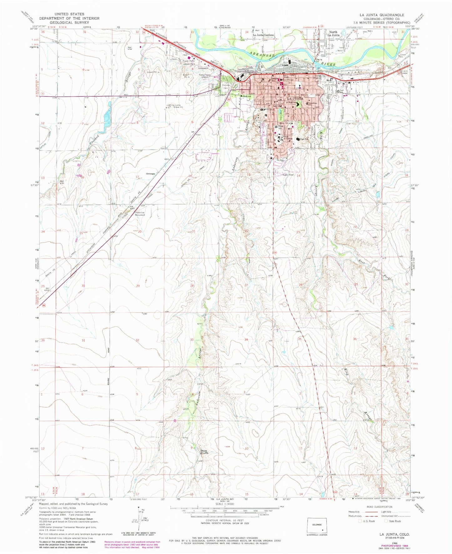 Classic USGS La Junta Colorado 7.5'x7.5' Topo Map Image