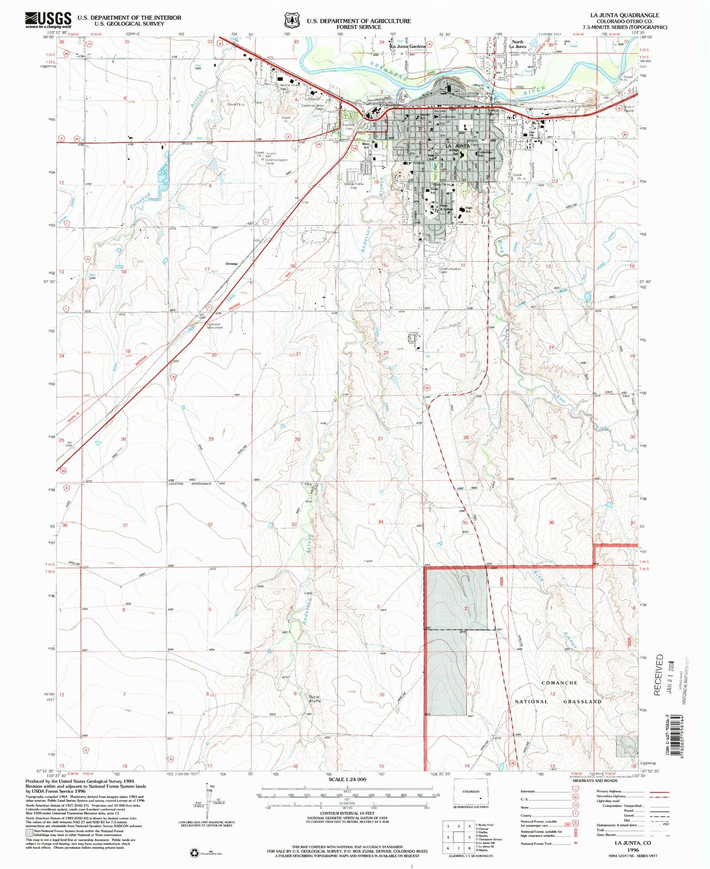 Classic USGS La Junta Colorado 7.5'x7.5' Topo Map Image