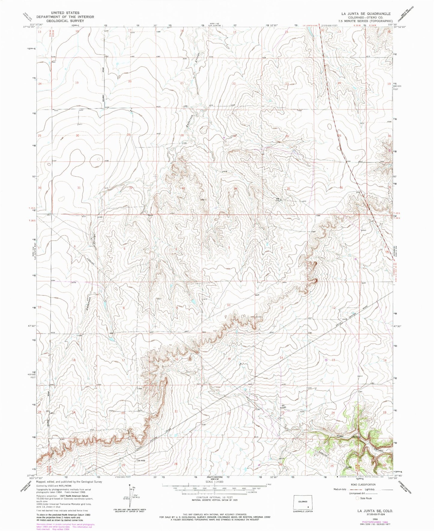 Classic USGS La Junta SE Colorado 7.5'x7.5' Topo Map Image