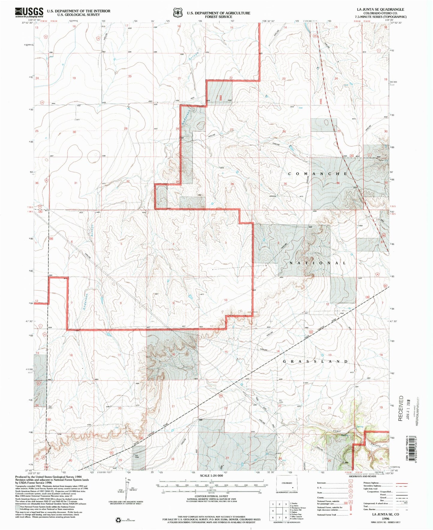 Classic USGS La Junta SE Colorado 7.5'x7.5' Topo Map Image