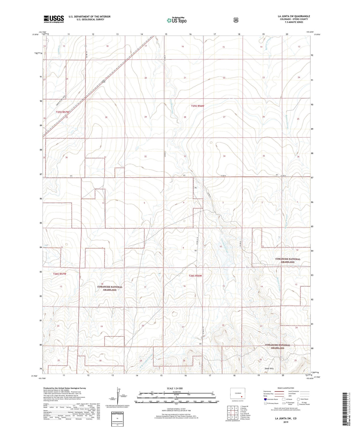 La Junta SW Colorado US Topo Map Image