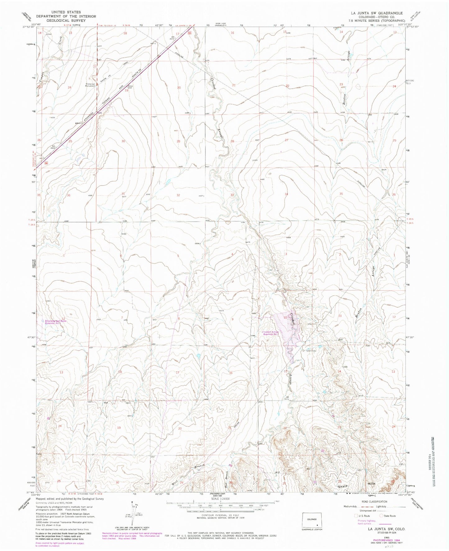 Classic USGS La Junta SW Colorado 7.5'x7.5' Topo Map Image