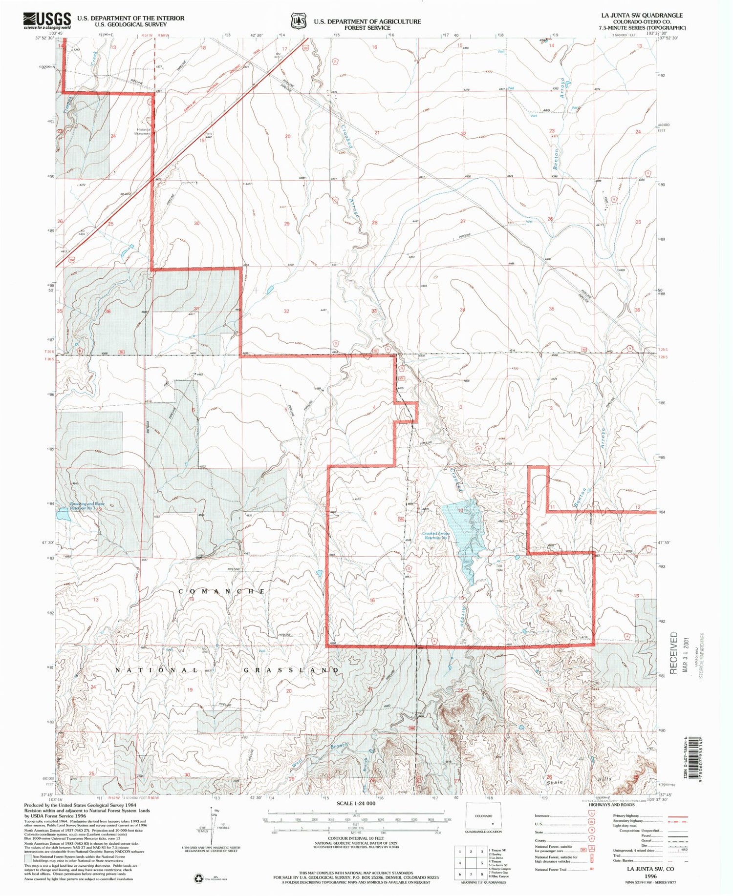 Classic USGS La Junta SW Colorado 7.5'x7.5' Topo Map Image