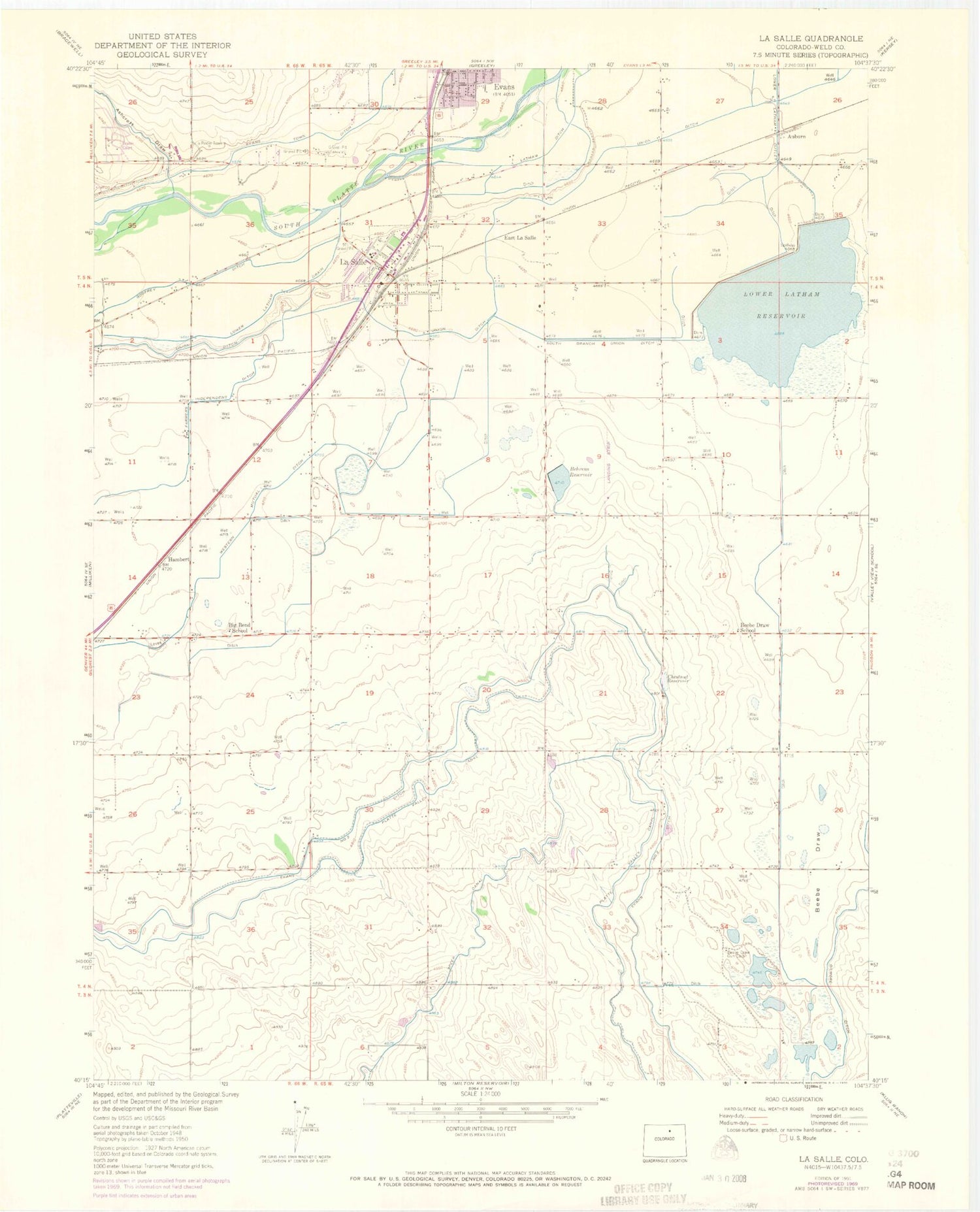Classic USGS La Salle Colorado 7.5'x7.5' Topo Map Image