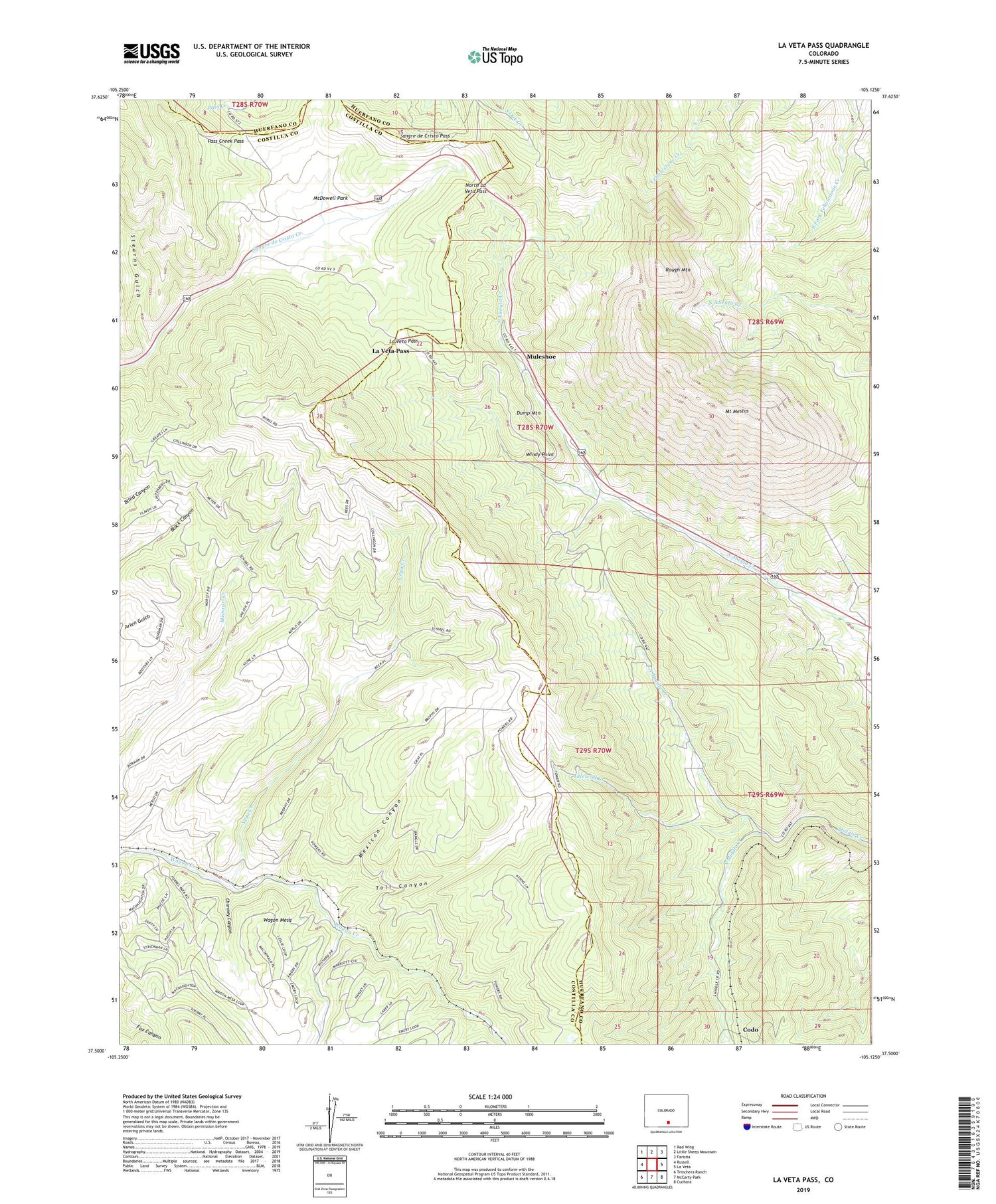 La Veta Pass Colorado US Topo Map Image