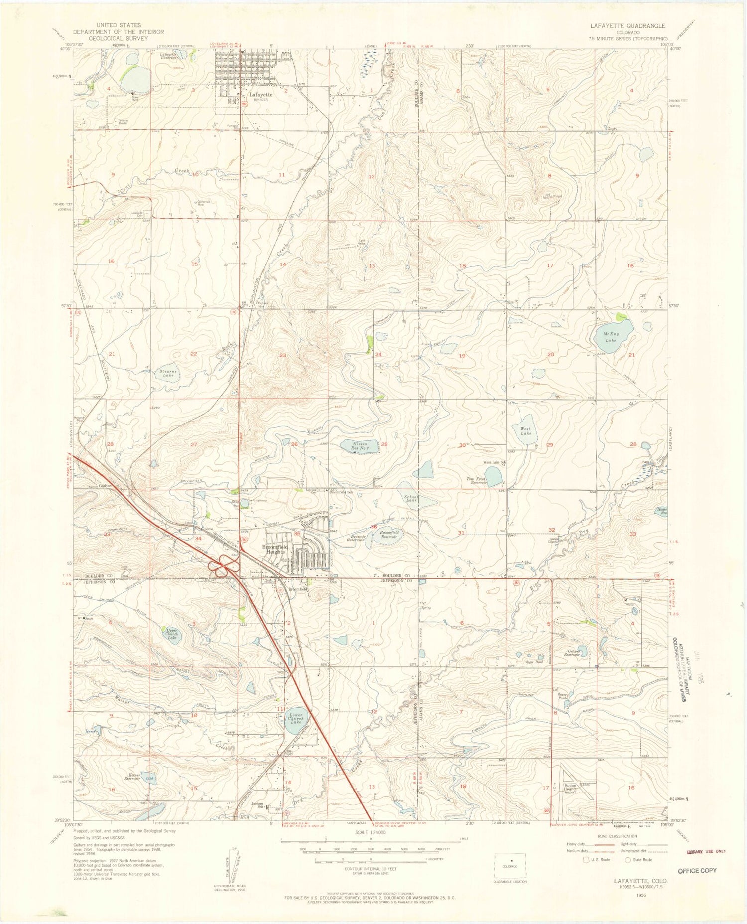 Classic USGS Lafayette Colorado 7.5'x7.5' Topo Map Image