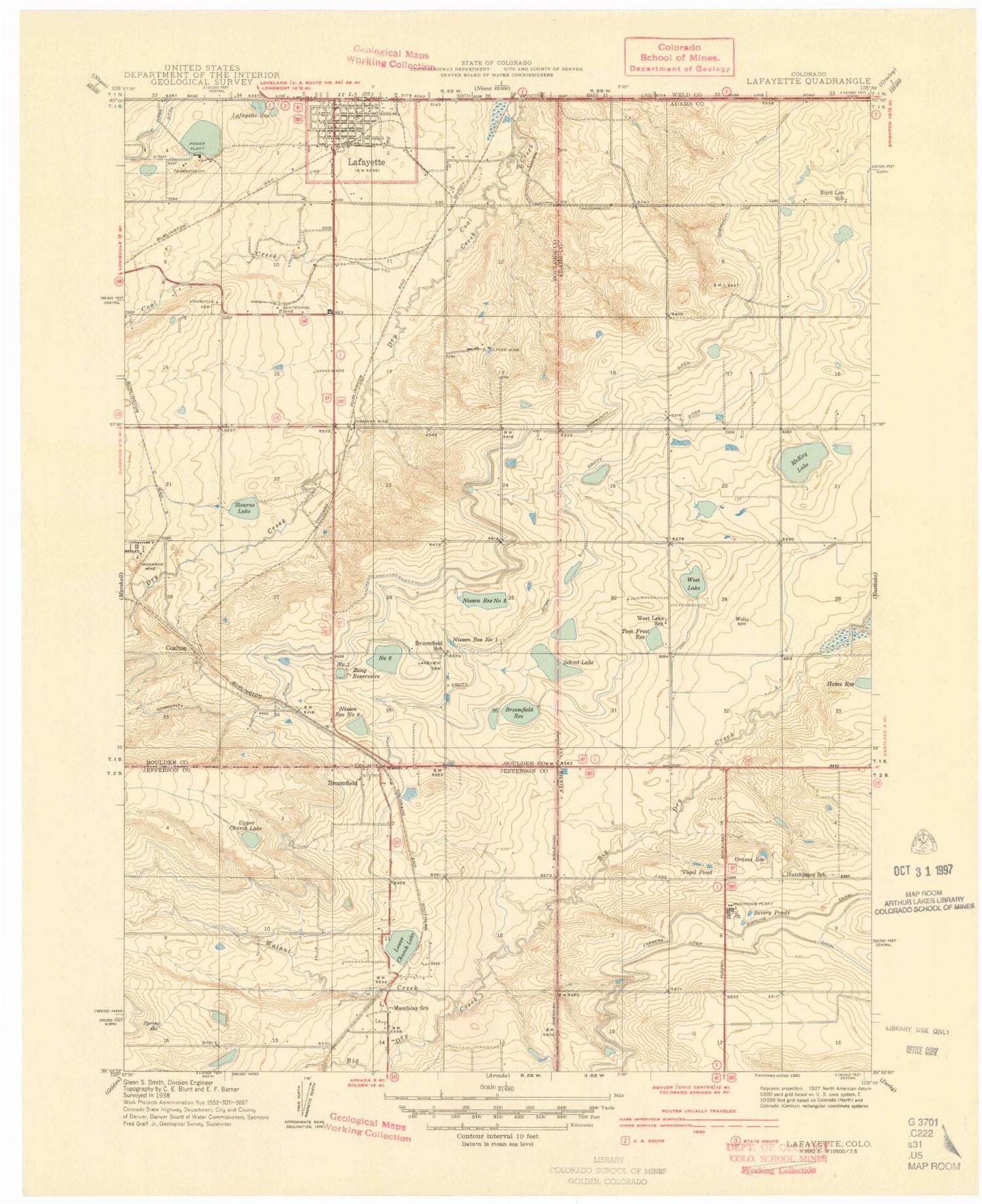 Classic USGS Lafayette Colorado 7.5'x7.5' Topo Map Image