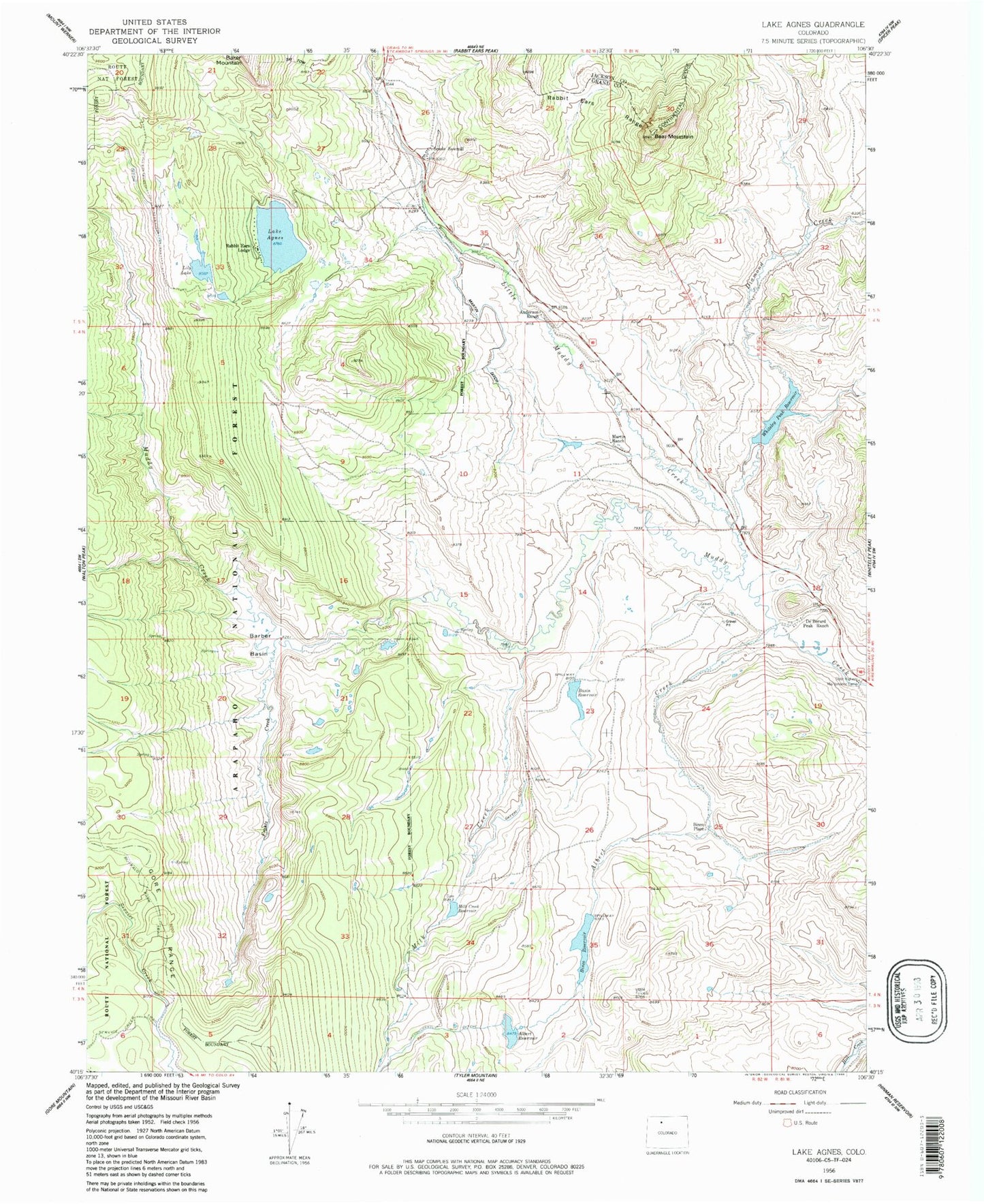 Classic USGS Lake Agnes Colorado 7.5'x7.5' Topo Map Image