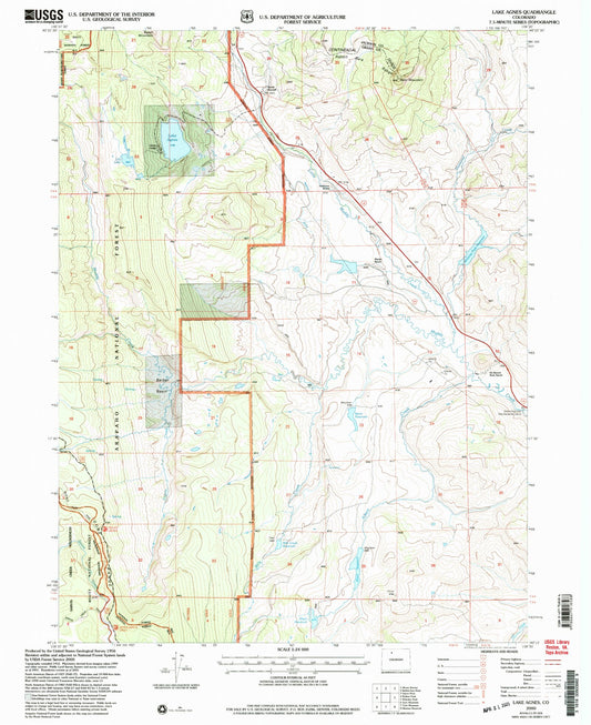 Classic USGS Lake Agnes Colorado 7.5'x7.5' Topo Map Image