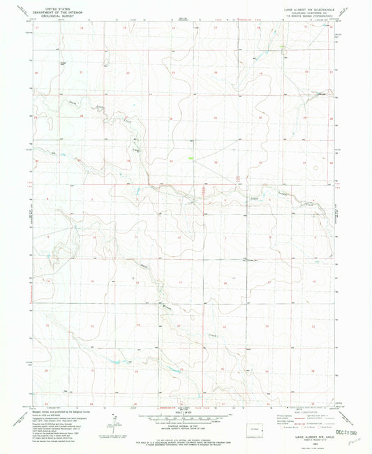Classic USGS Lake Albert NW Colorado 7.5'x7.5' Topo Map Image