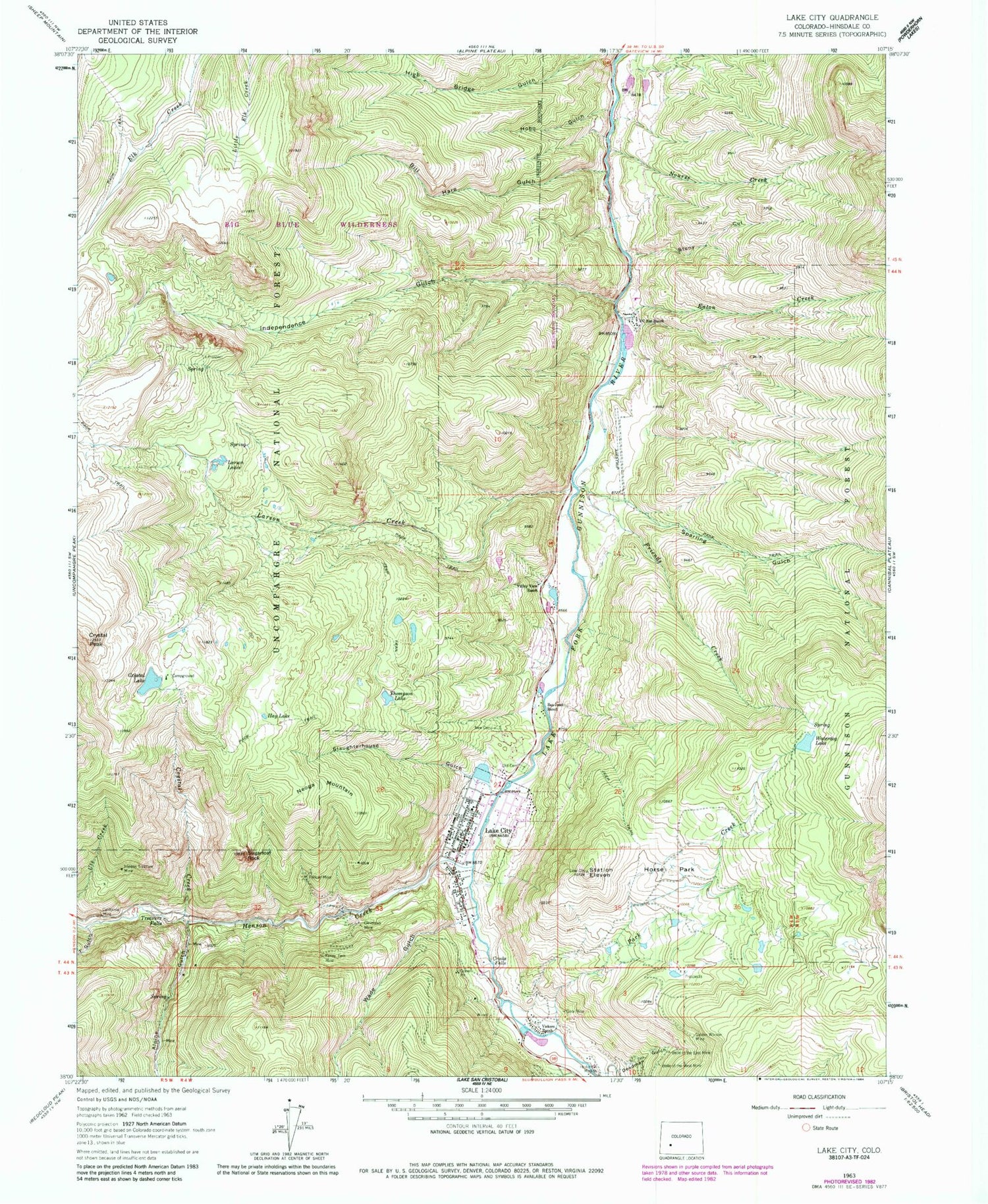 Classic USGS Lake City Colorado 7.5'x7.5' Topo Map Image