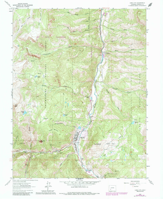 Classic USGS Lake City Colorado 7.5'x7.5' Topo Map Image