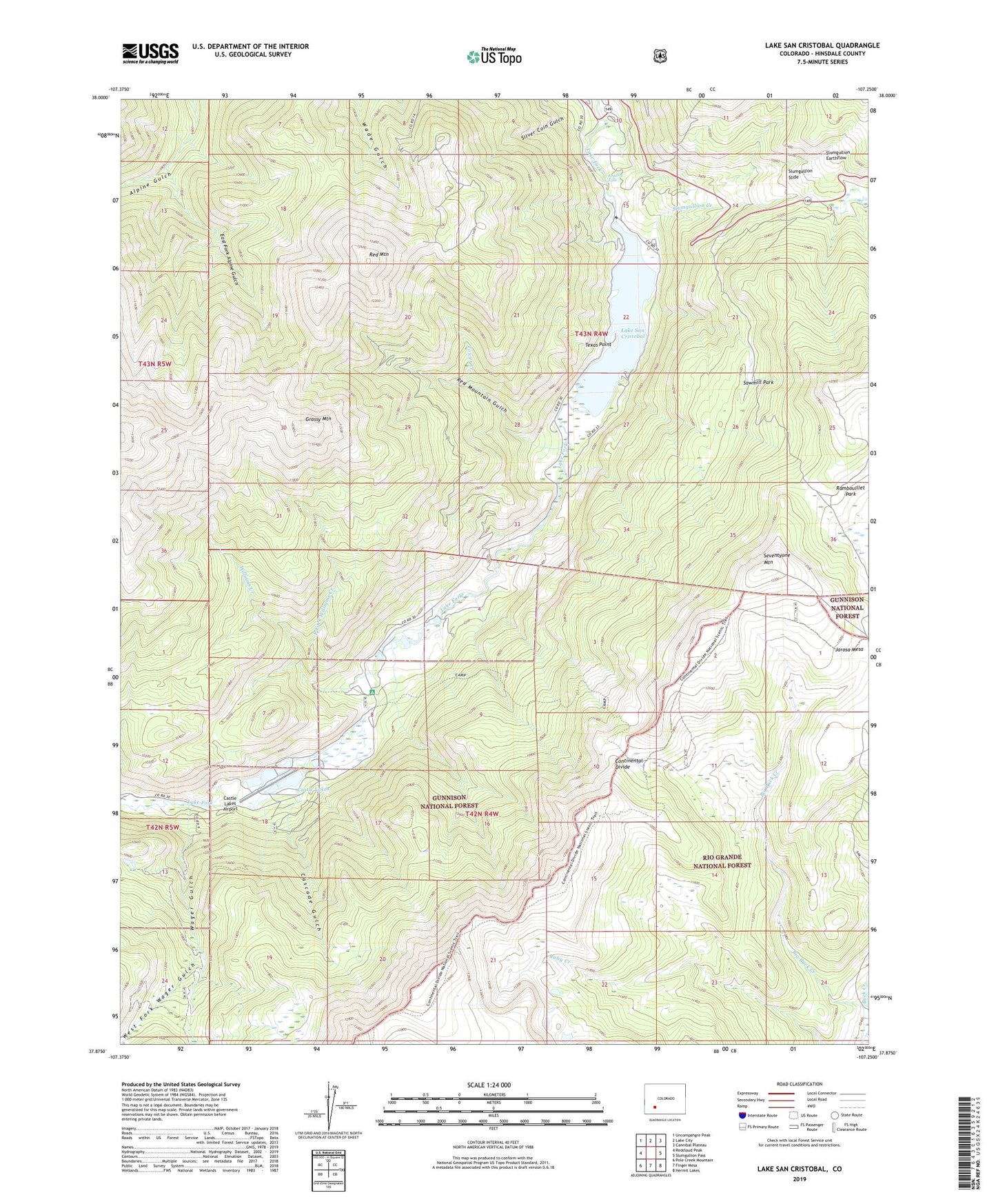 Lake San Cristobal Colorado US Topo Map Image
