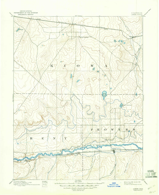 Historic 1892 Lamar Colorado 30'x30' Topo Map Image