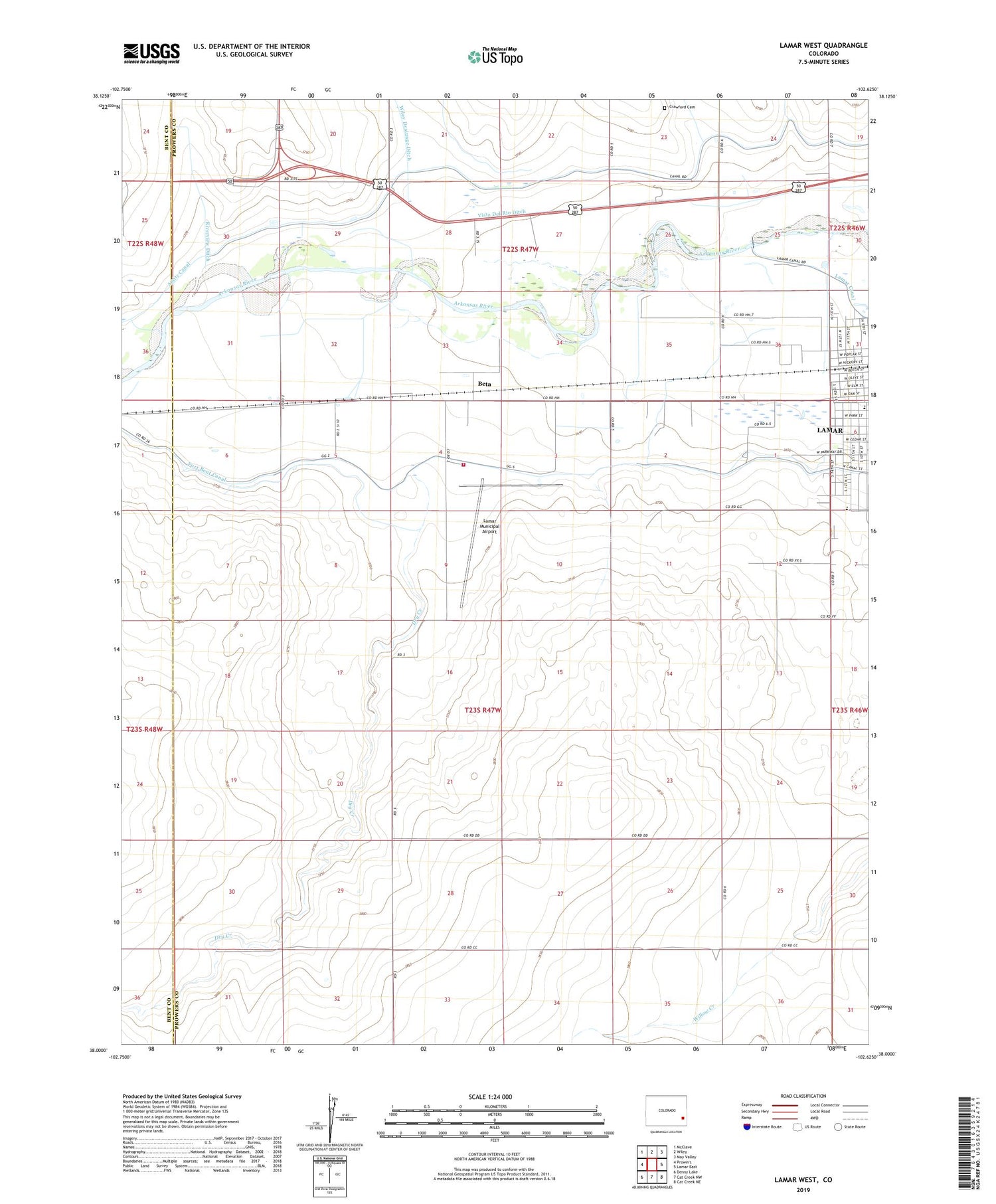 Lamar West Colorado US Topo Map Image