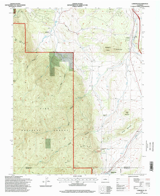 Classic USGS Larkspur Colorado 7.5'x7.5' Topo Map Image