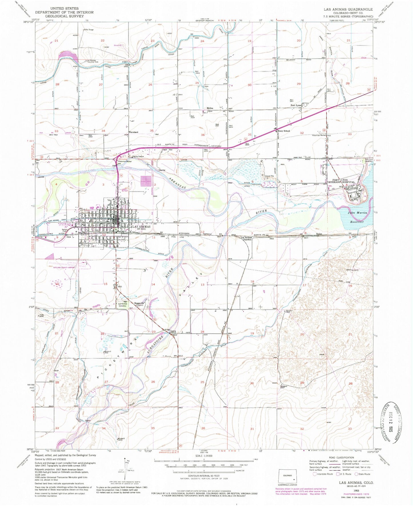 Classic USGS Las Animas Colorado 7.5'x7.5' Topo Map Image