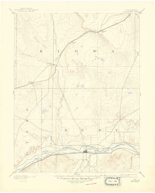 Historic 1893 Las Animas Colorado 30'x30' Topo Map Image