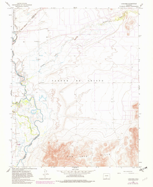 Classic USGS Lasauses Colorado 7.5'x7.5' Topo Map Image